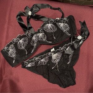 Chantel Thomas for VS Black w/ Silver Embroidery Bra & Panty Set (36C / M) RARE